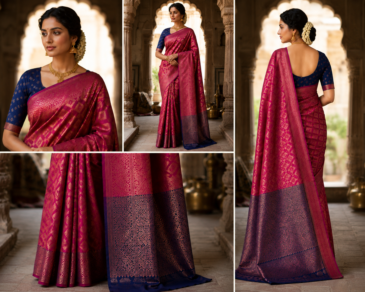 Premium Magenta & Navy Blue Woven Silk Blend Saree with Rich Zari Design