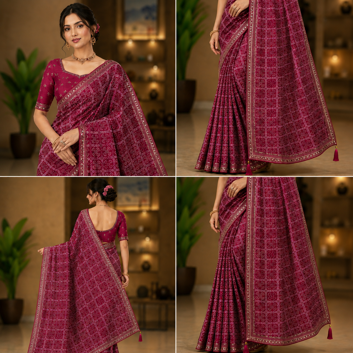 Traditional Red Bandhani Print Saree with Elegant Golden Border