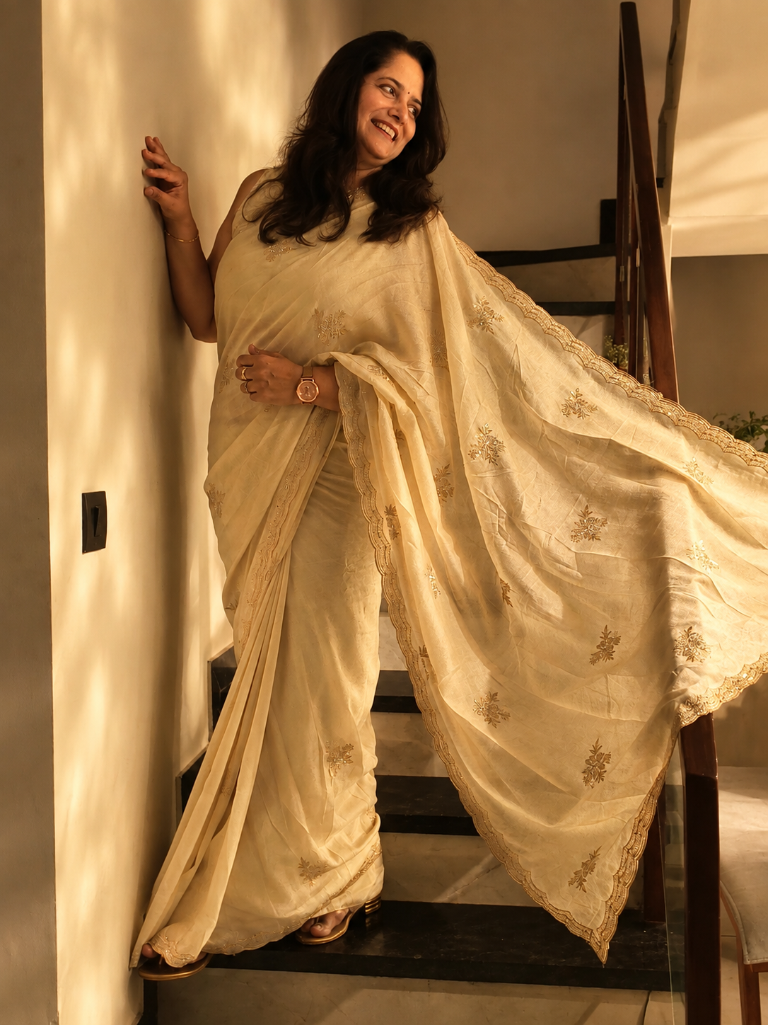 Elegant Beige Silk Saree