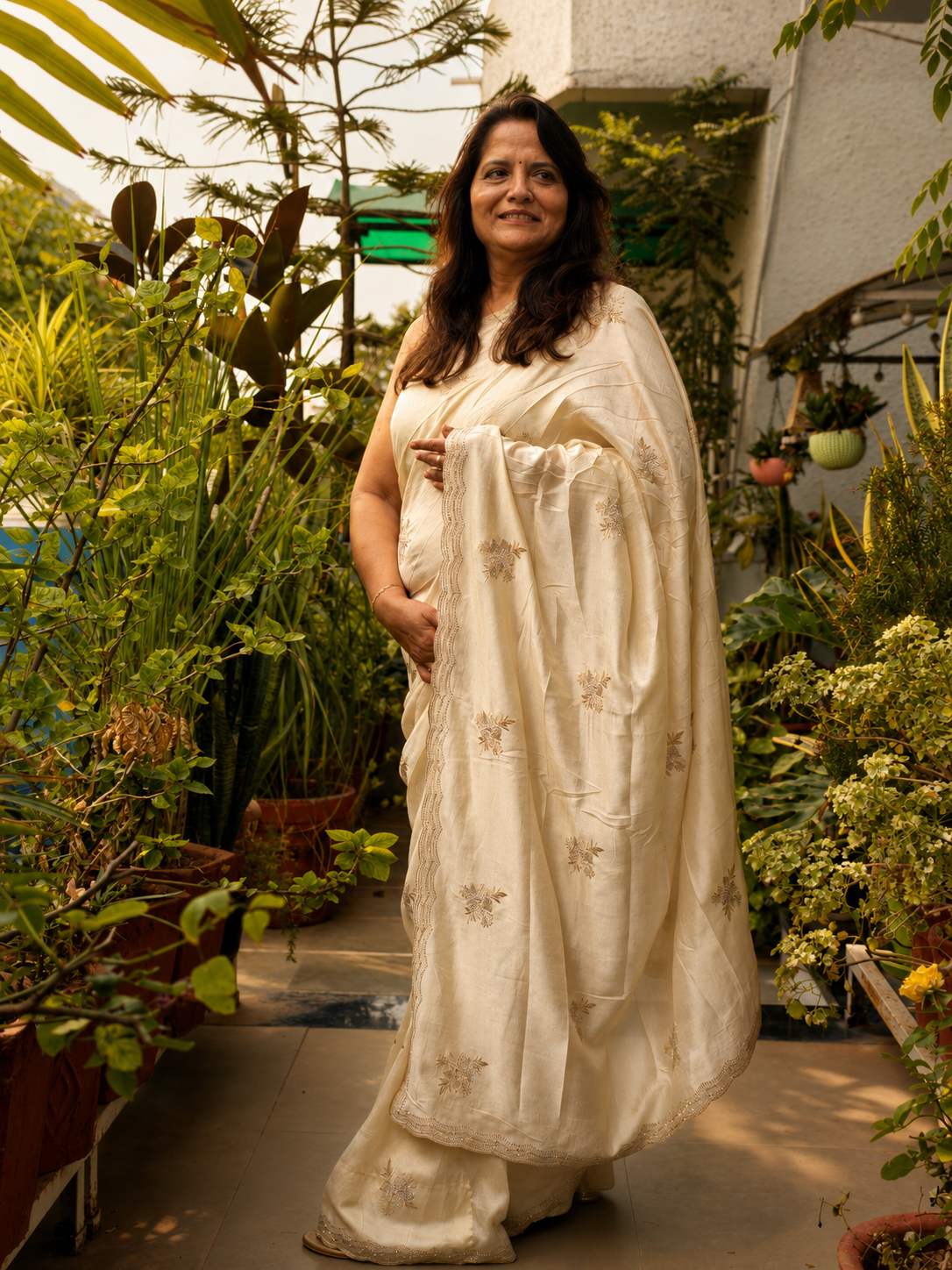 Elegant Beige Silk Saree