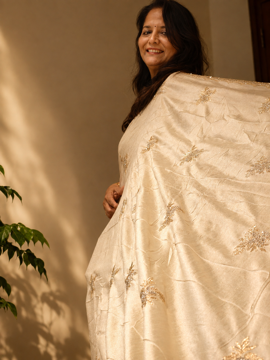 Elegant Beige Silk Saree