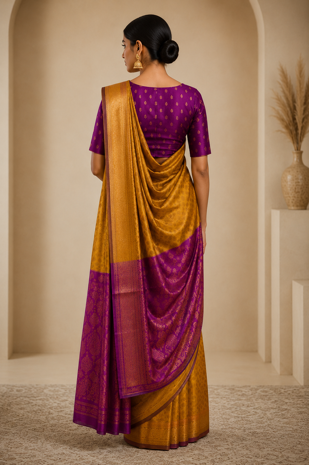 Royal Mustard Gold & Purple Silk Blend Saree with Rich Woven Zari Border