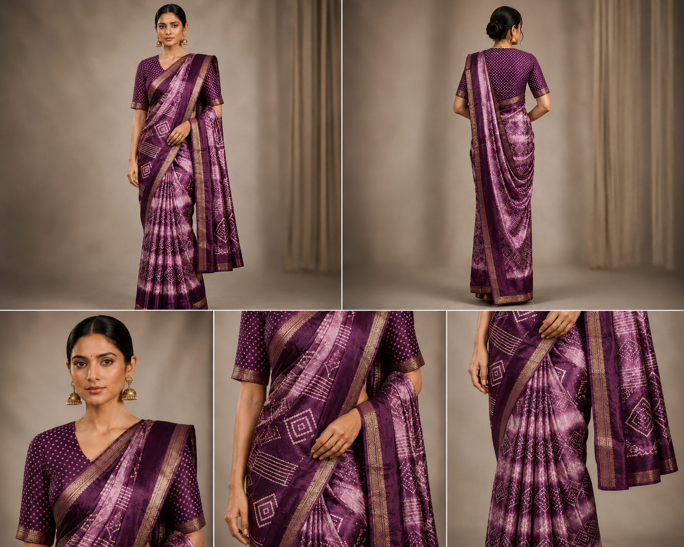 Premium Purple Bandhani Silk Blend Saree with Elegant Zari Border