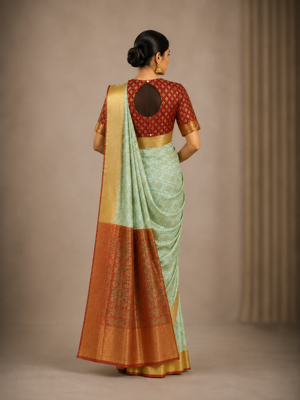 Olive Green Bandhani Print Designer Saree with Elegant Border