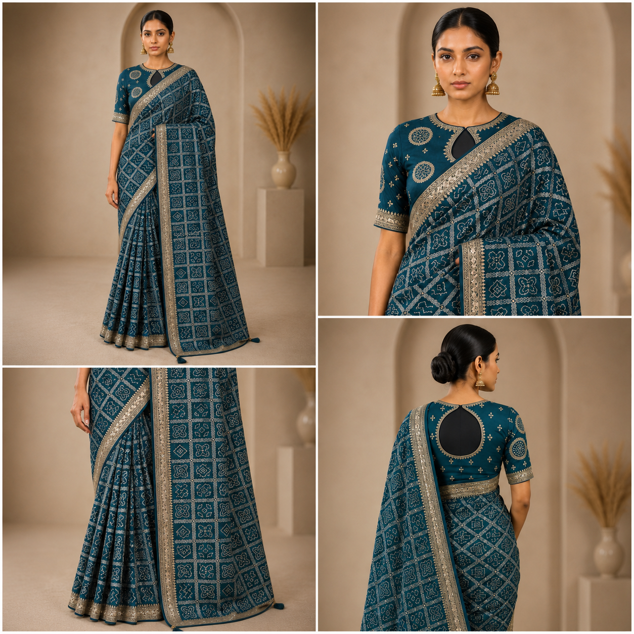 Elegant Teal Bandhani Print Saree with Woven Border