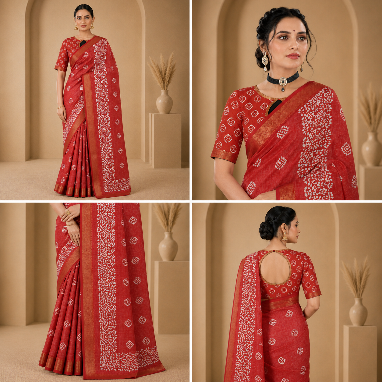 Red Bandhani Print Saree with Traditional Golden Border