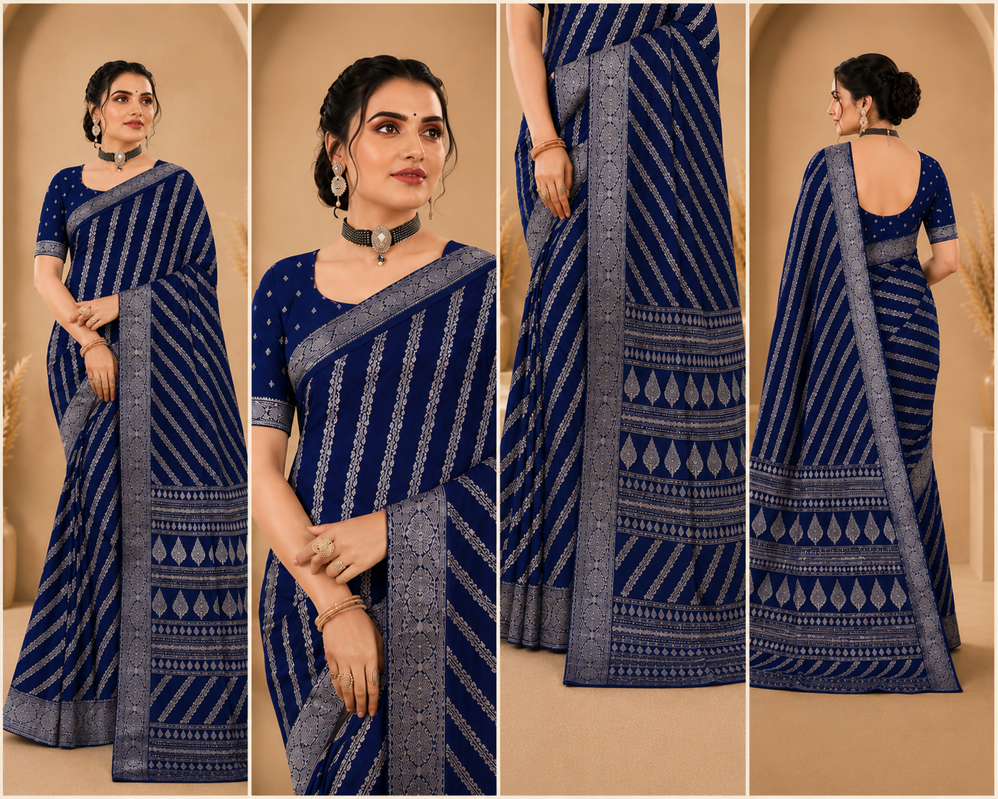 Royal Blue Printed Saree with Elegant Traditional Border