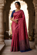 Premium Magenta & Navy Blue Woven Silk Blend Saree with Rich Zari Design