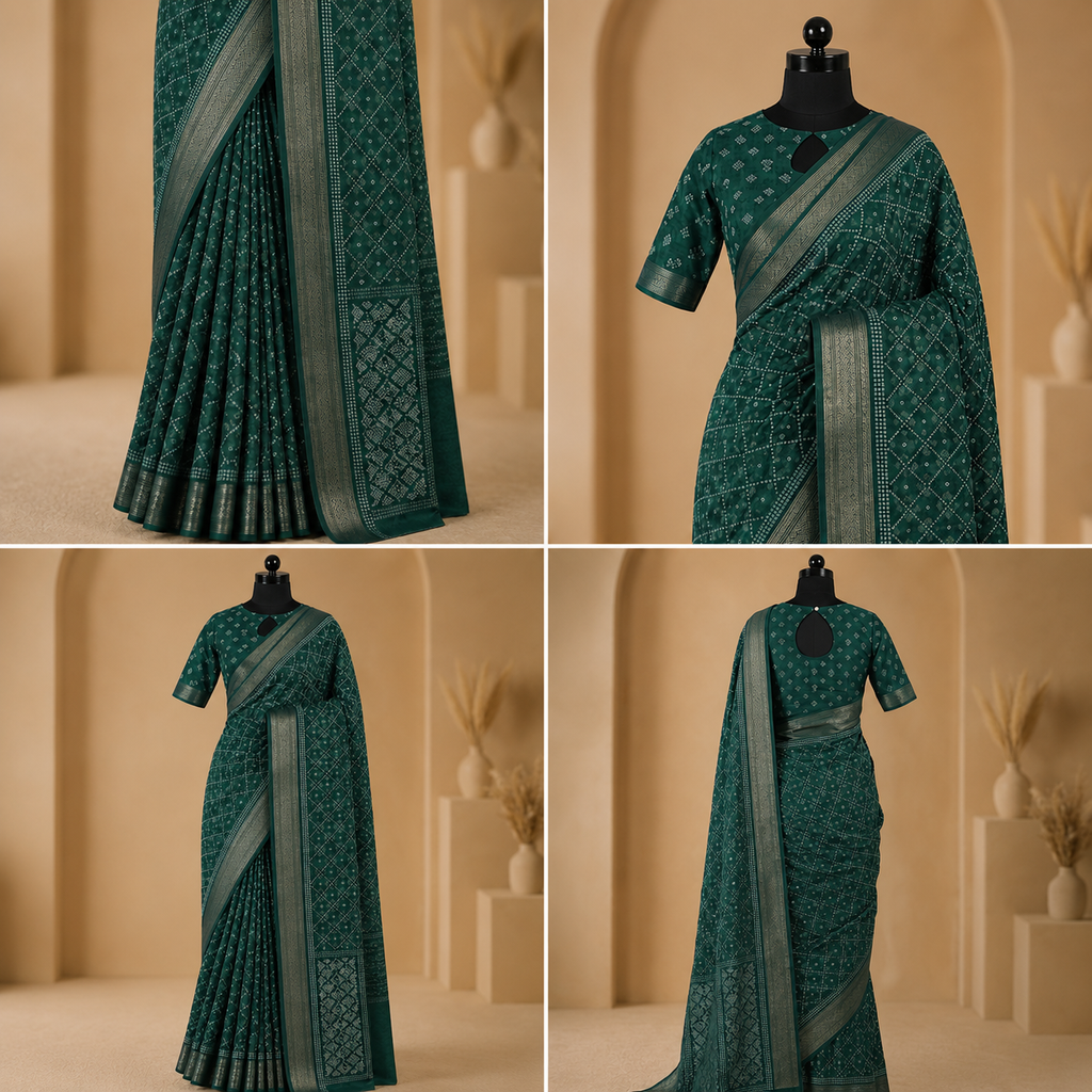 Teal Green Printed Saree