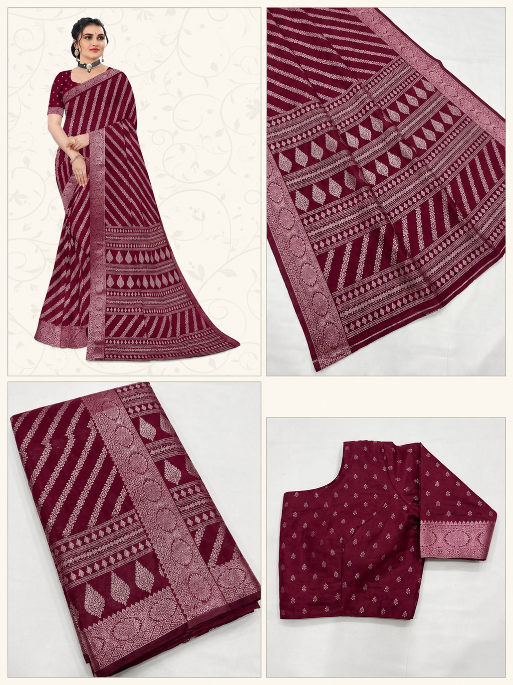 Royal Wine Printed Saree with Elegant Traditional Border