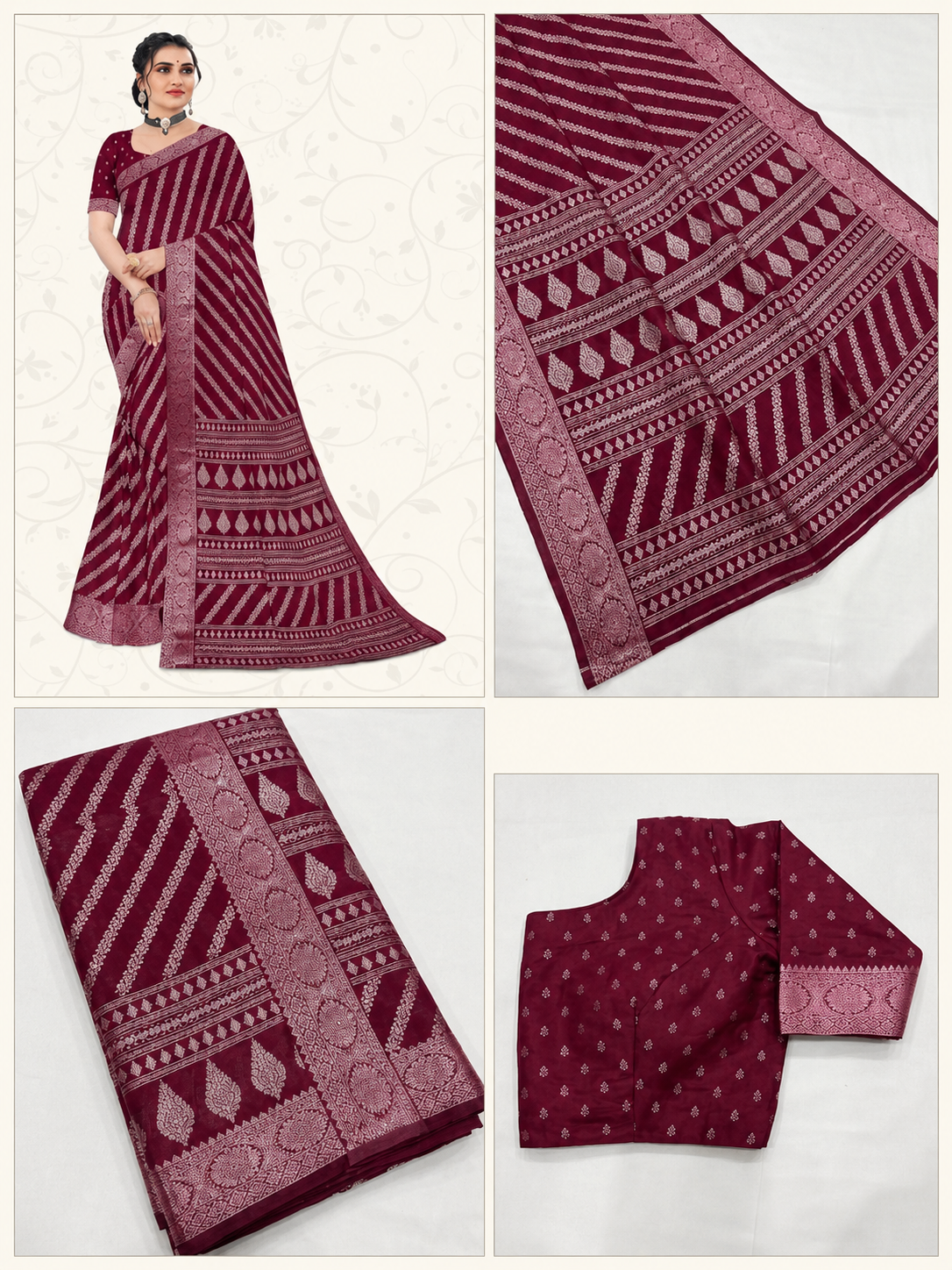 Royal Wine Printed Saree with Elegant Traditional Border
