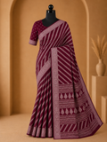 Royal Wine Printed Saree with Elegant Traditional Border