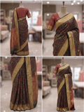 Regal Black & Maroon Printed Saree with Rich Gold Zari Border and Traditional Pallu