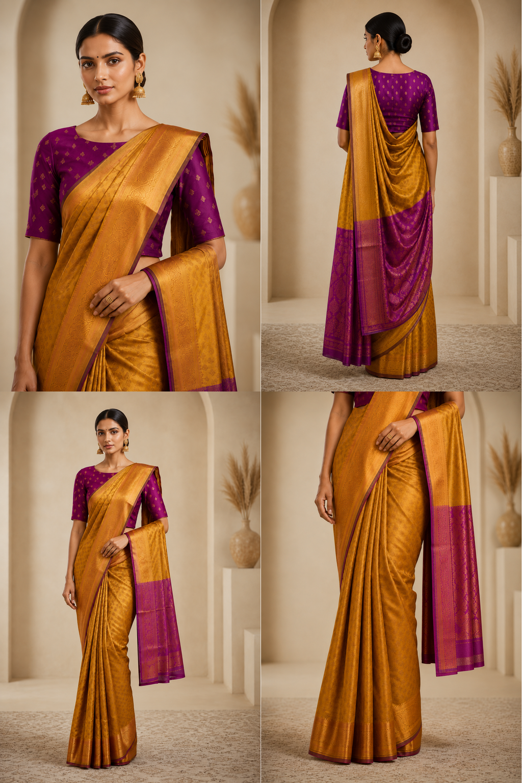 Royal Mustard Gold & Purple Silk Blend Saree with Rich Woven Zari Border