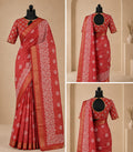 Red Bandhani Print Saree with Traditional Golden Border