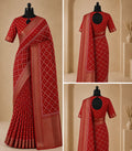 Traditional Red Bandhani Print Saree with Rich Woven Border