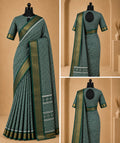 Emerald Green Zigzag Print Saree