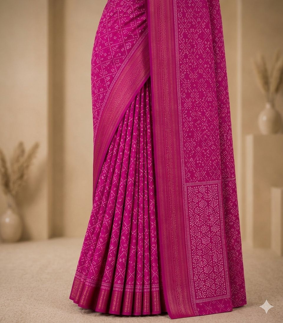 Rani Pink Bandhani Inspired Saree