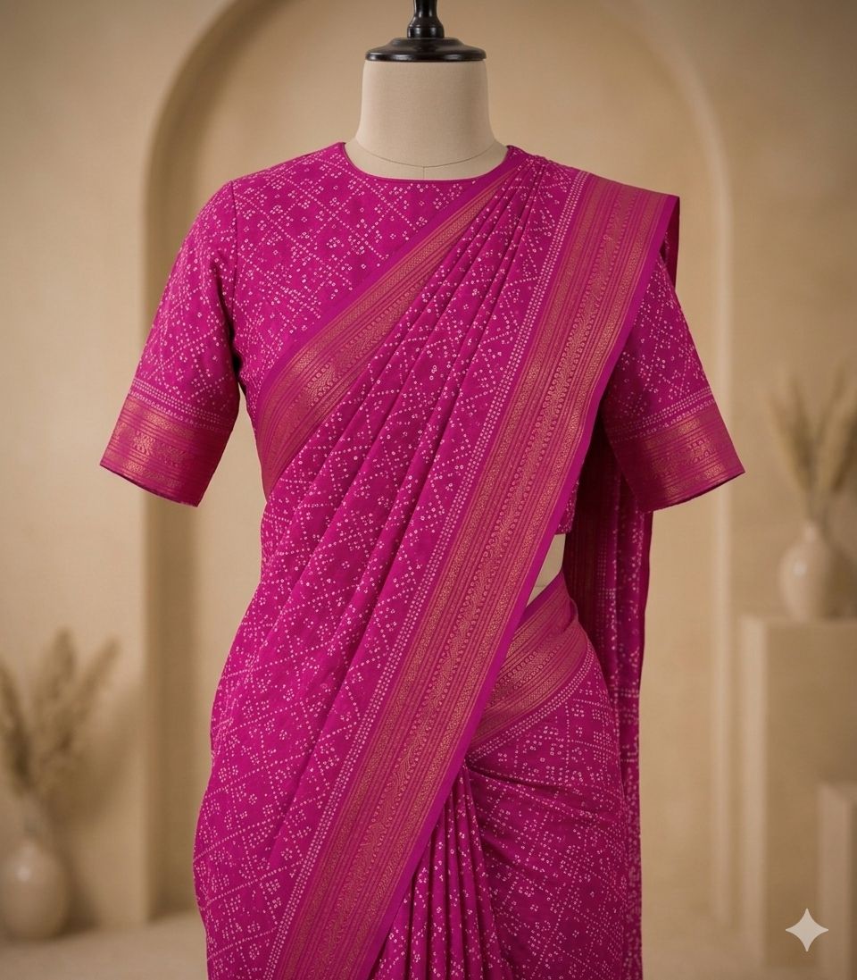 Rani Pink Bandhani Inspired Saree