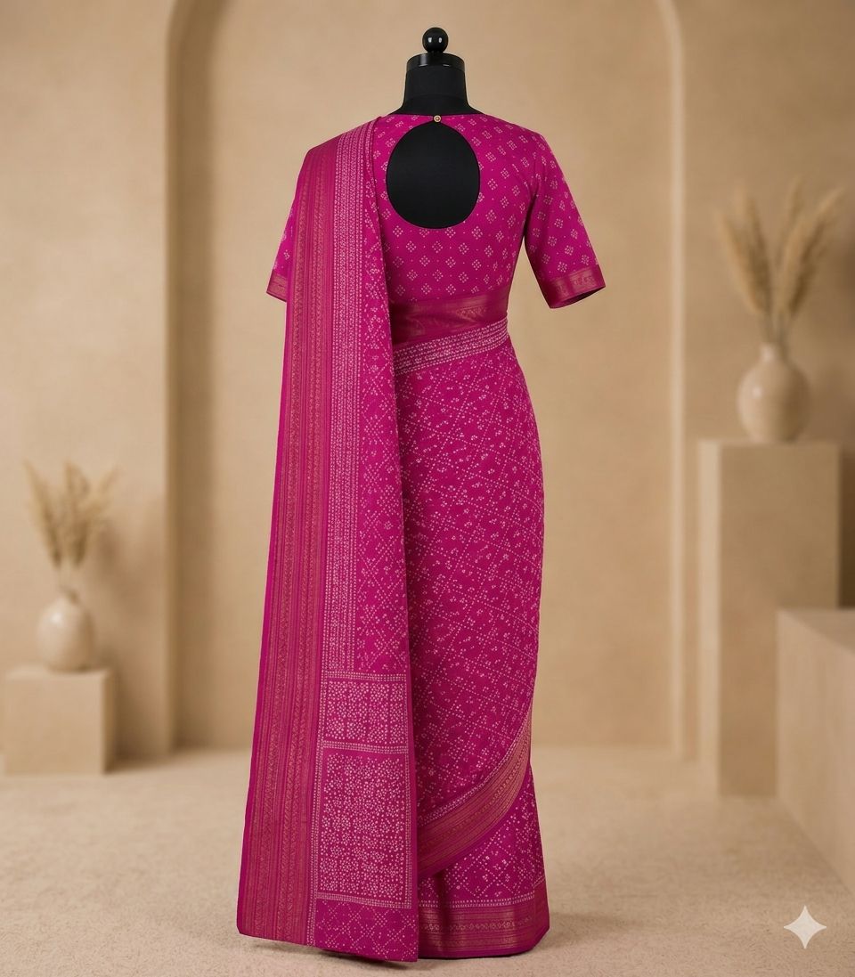 Rani Pink Bandhani Inspired Saree