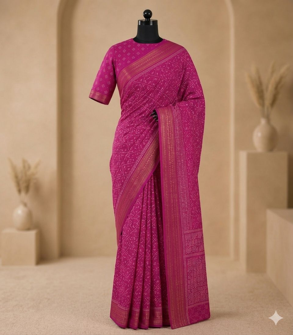 Rani Pink Bandhani Inspired Saree