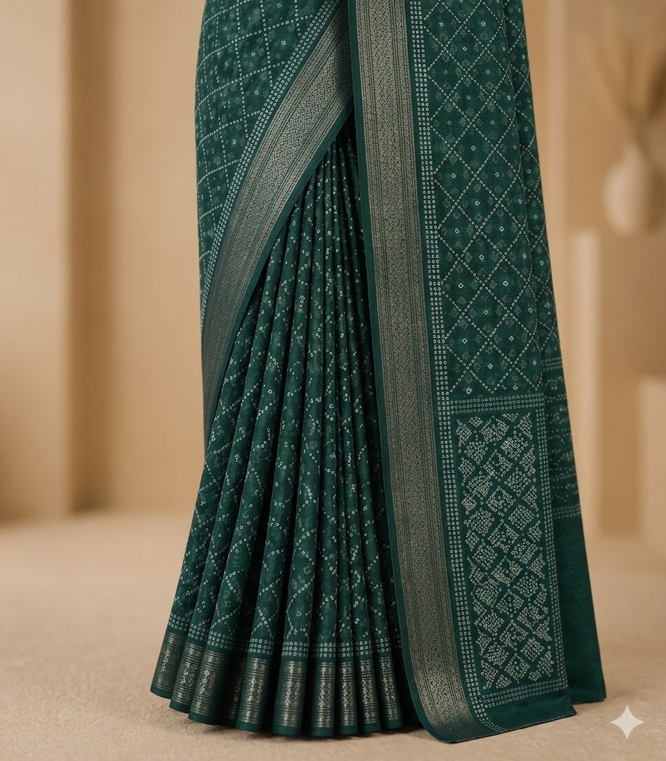 Teal Green Printed Saree