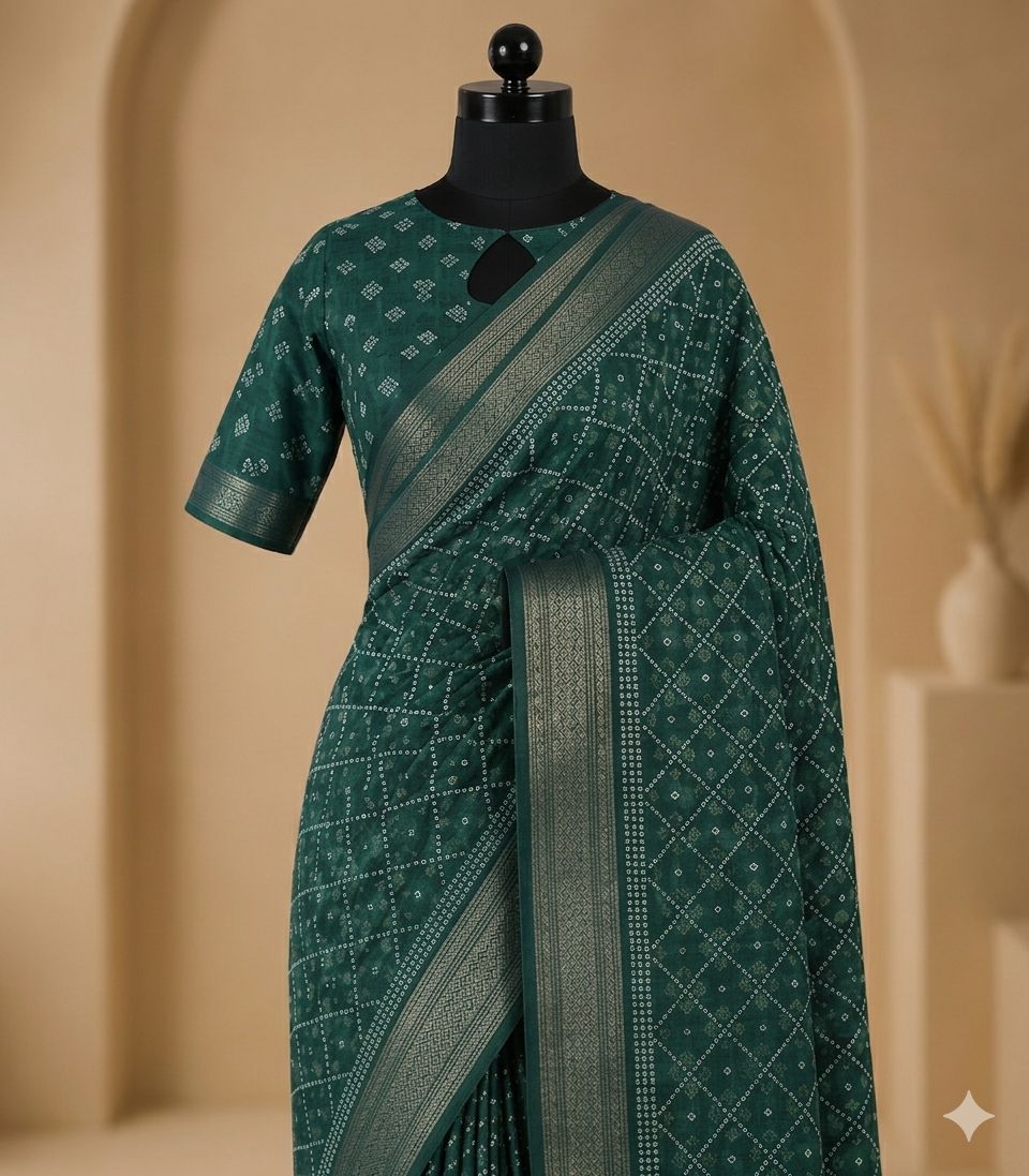 Teal Green Printed Saree