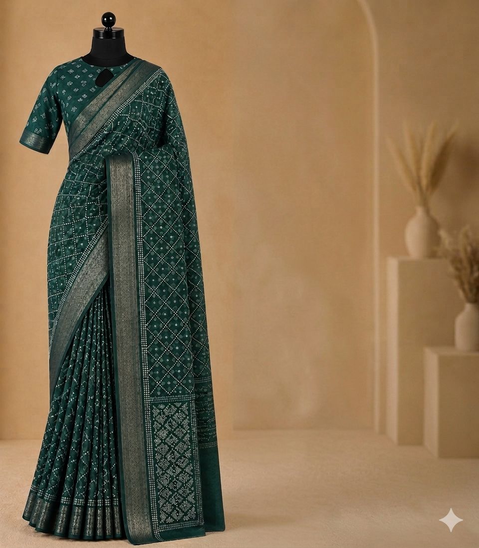Teal Green Printed Saree