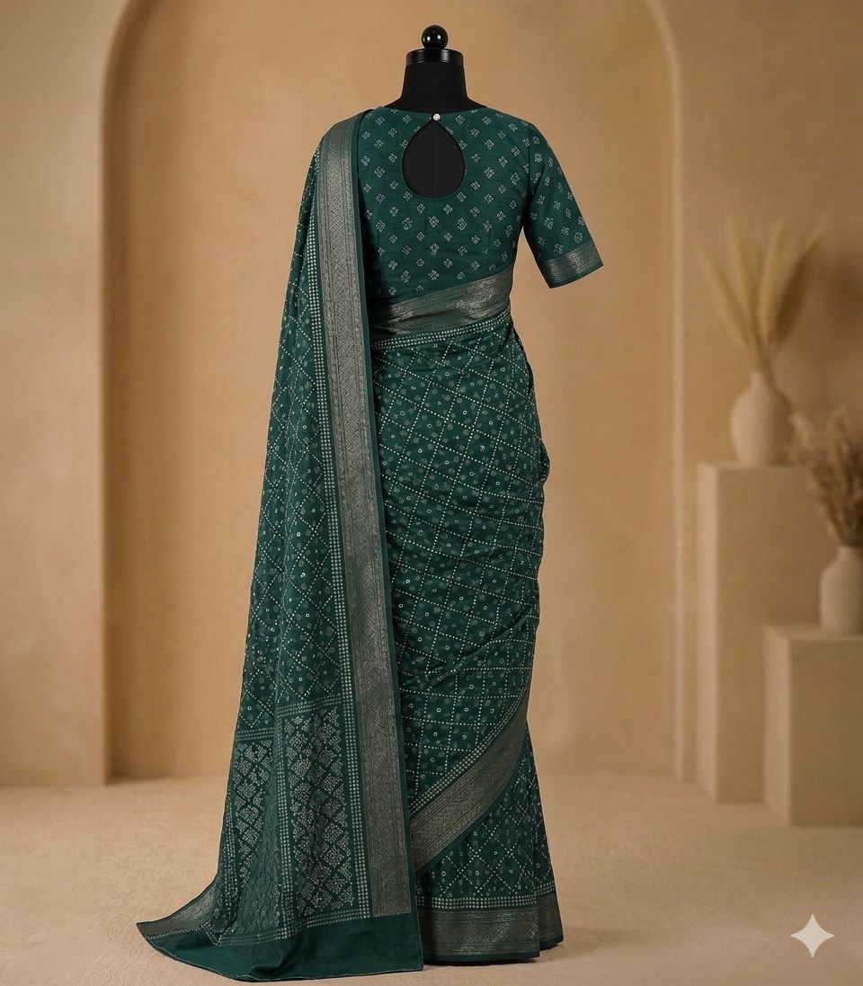 Teal Green Printed Saree