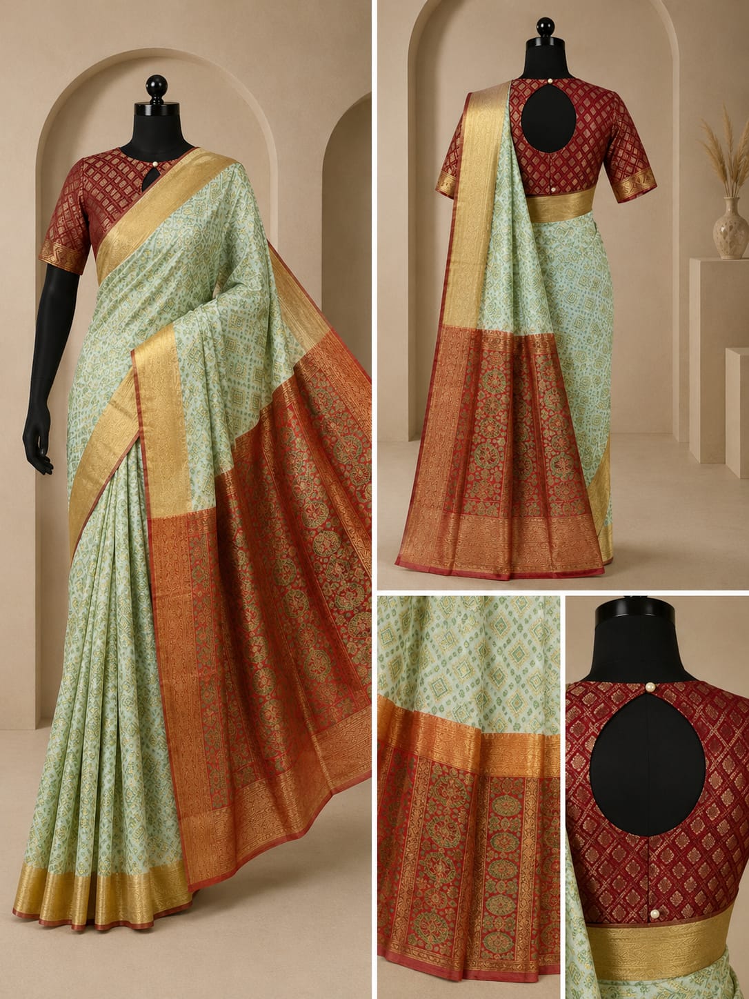 Olive Green Bandhani Print Designer Saree with Elegant Border