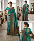 Teal Blue Banarasi Style Woven Saree