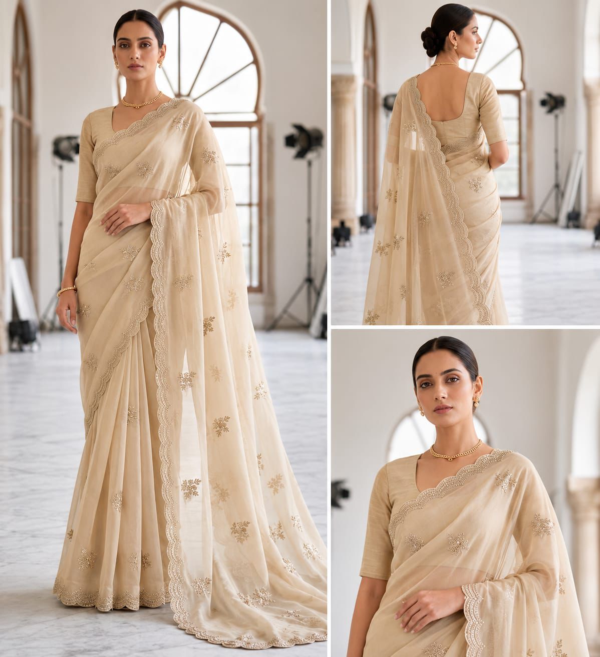 Elegant Beige Silk Saree