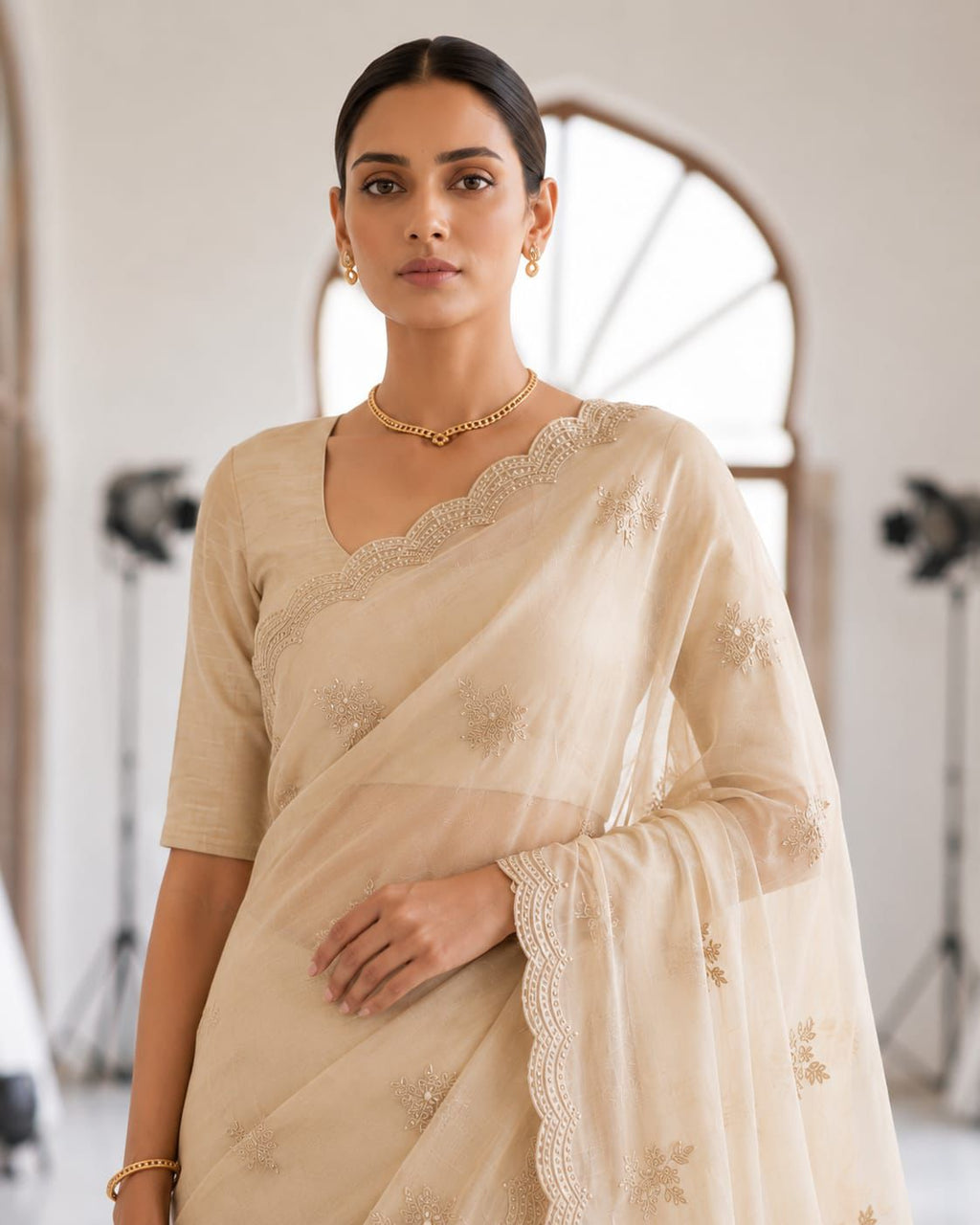 Elegant Beige Silk Saree