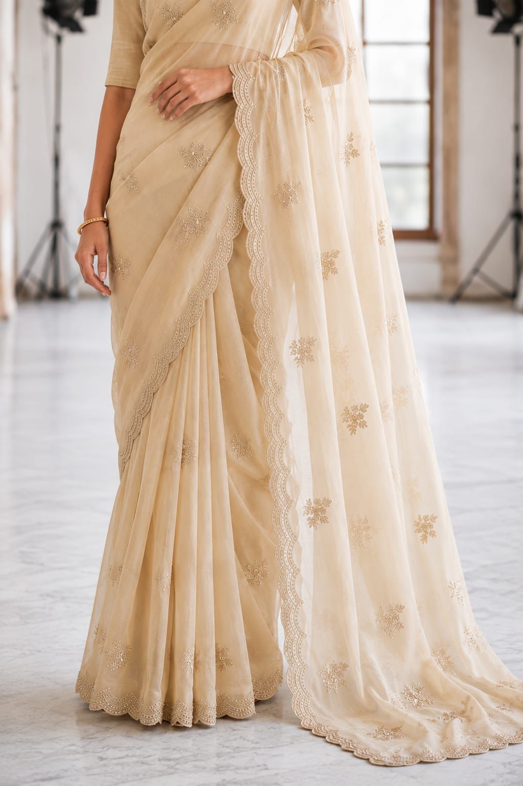 Elegant Beige Silk Saree