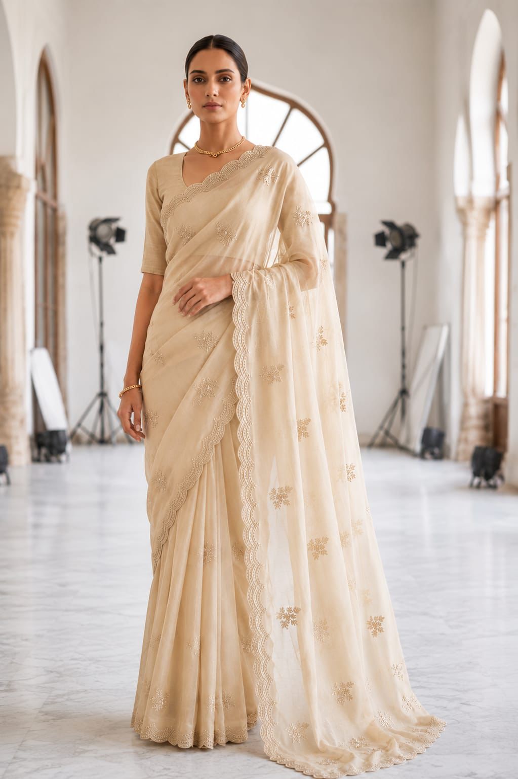 Elegant Beige Silk Saree