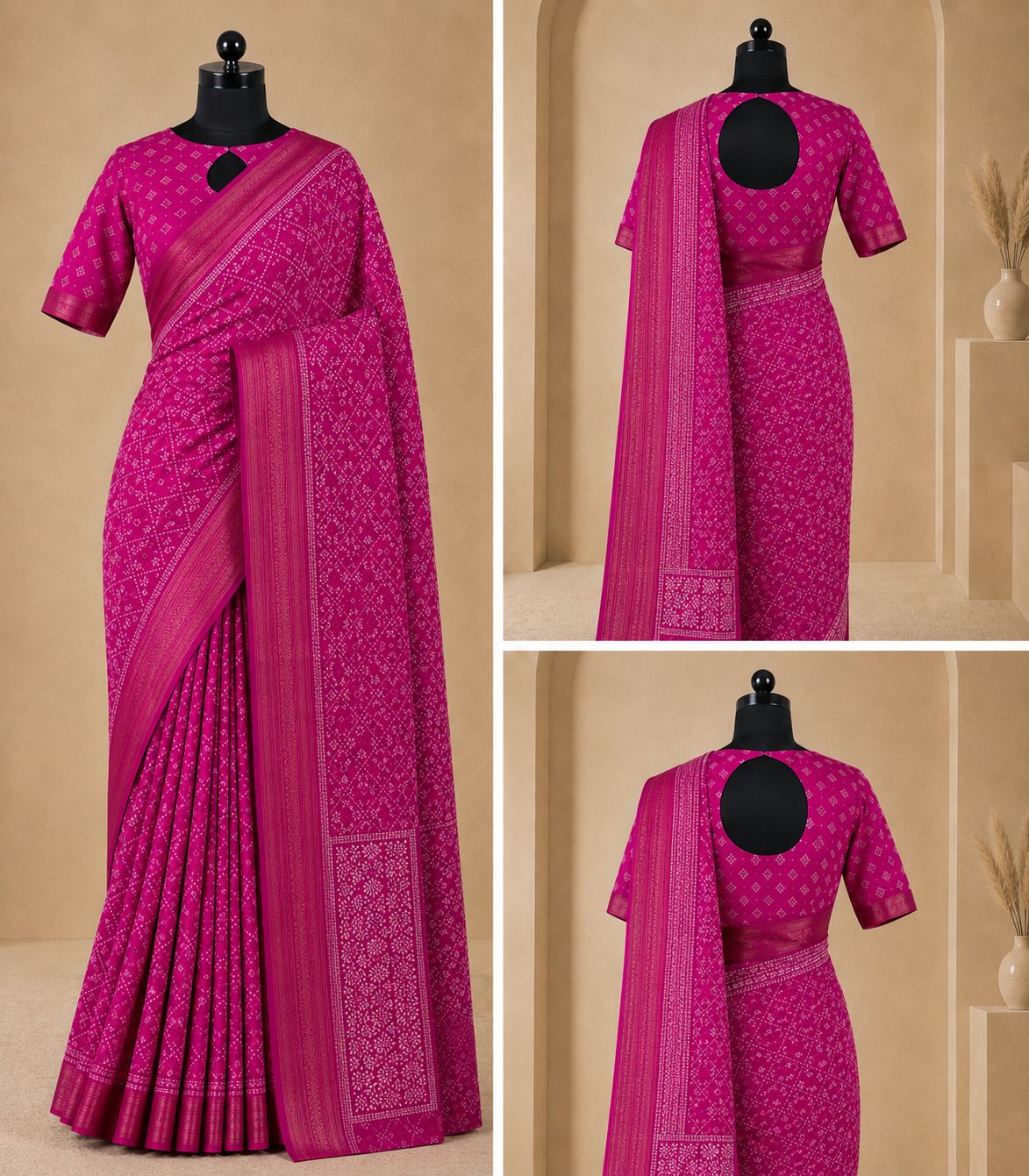 Rani Pink Bandhani Inspired Saree