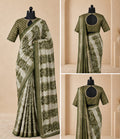 Olive Green Printed Saree with Elegant Border