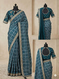 Elegant Teal Bandhani Print Saree with Woven Border