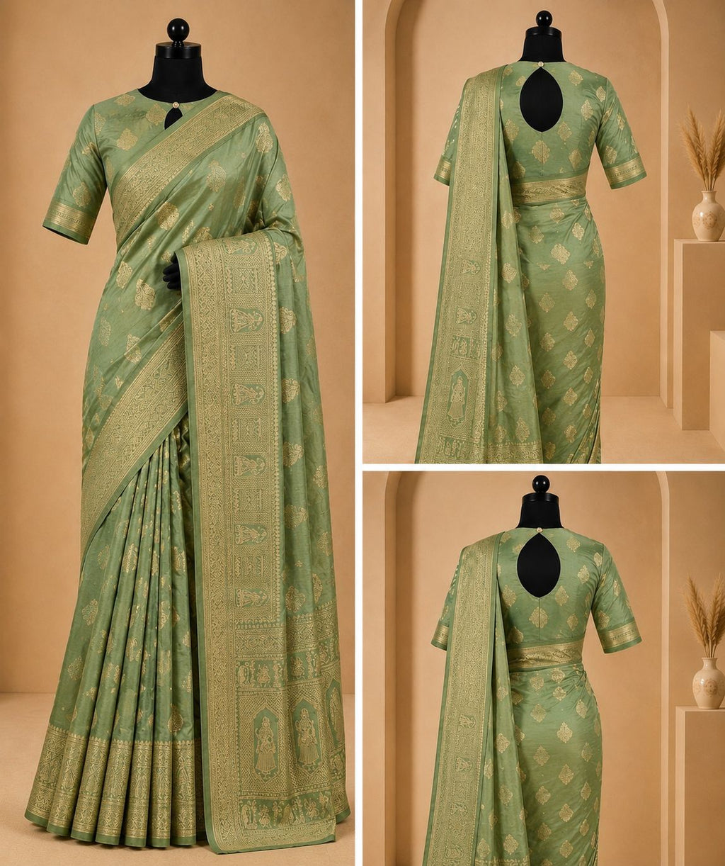 Sage Green Traditional Woven Saree