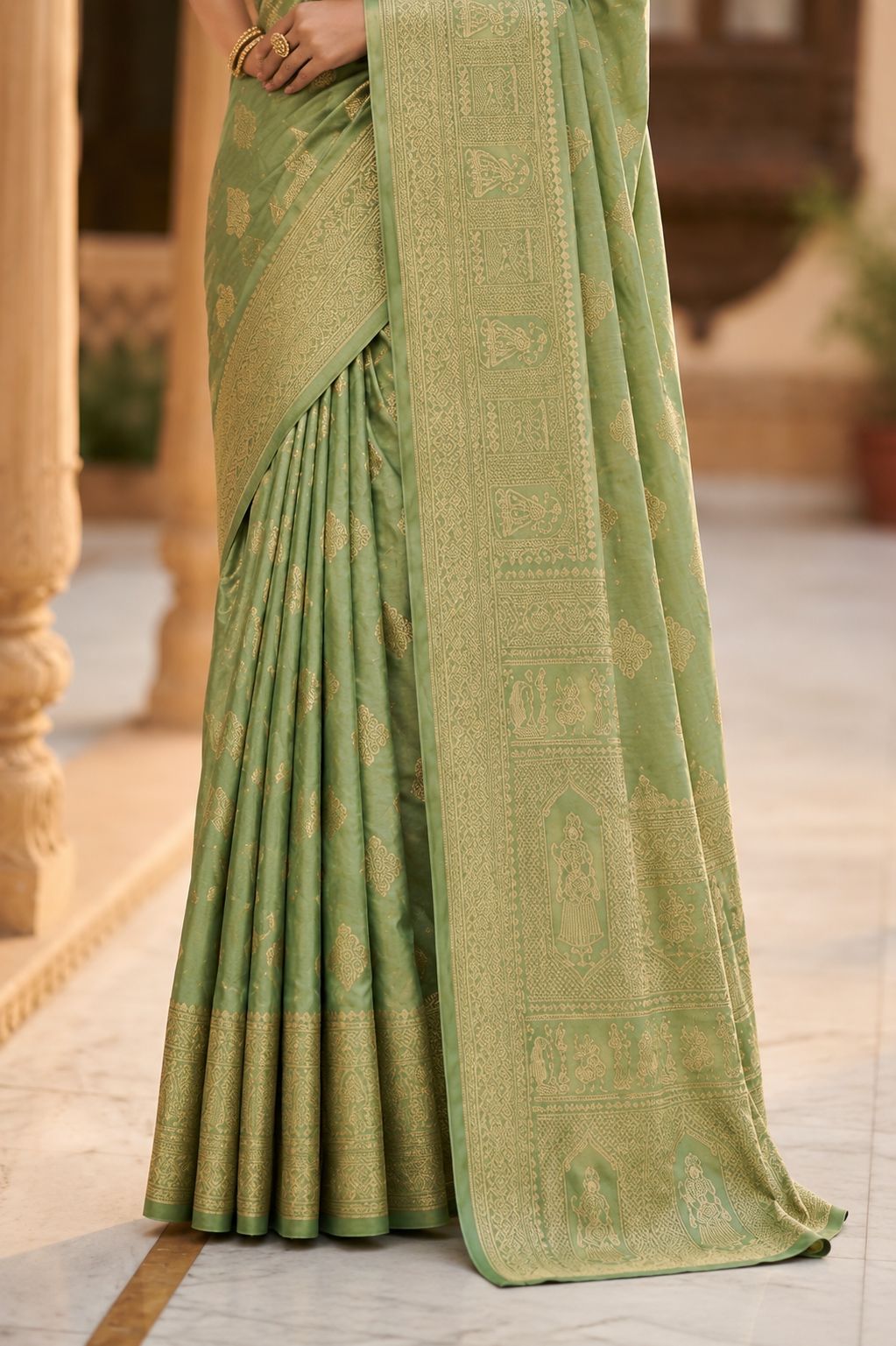 Sage Green Traditional Woven Saree