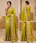 Olive Green Bandhani Print Saree with Rich Golden Woven Border
