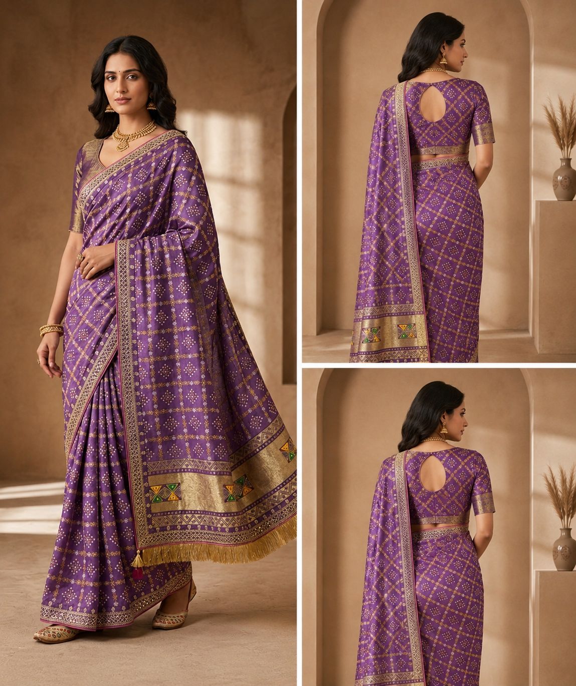 Royal Purple Woven Saree with Traditional Gold Border