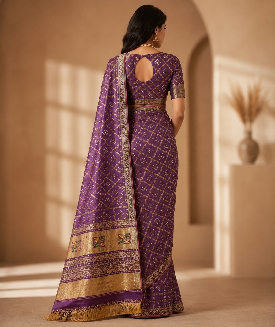 Royal Purple Woven Saree with Traditional Gold Border