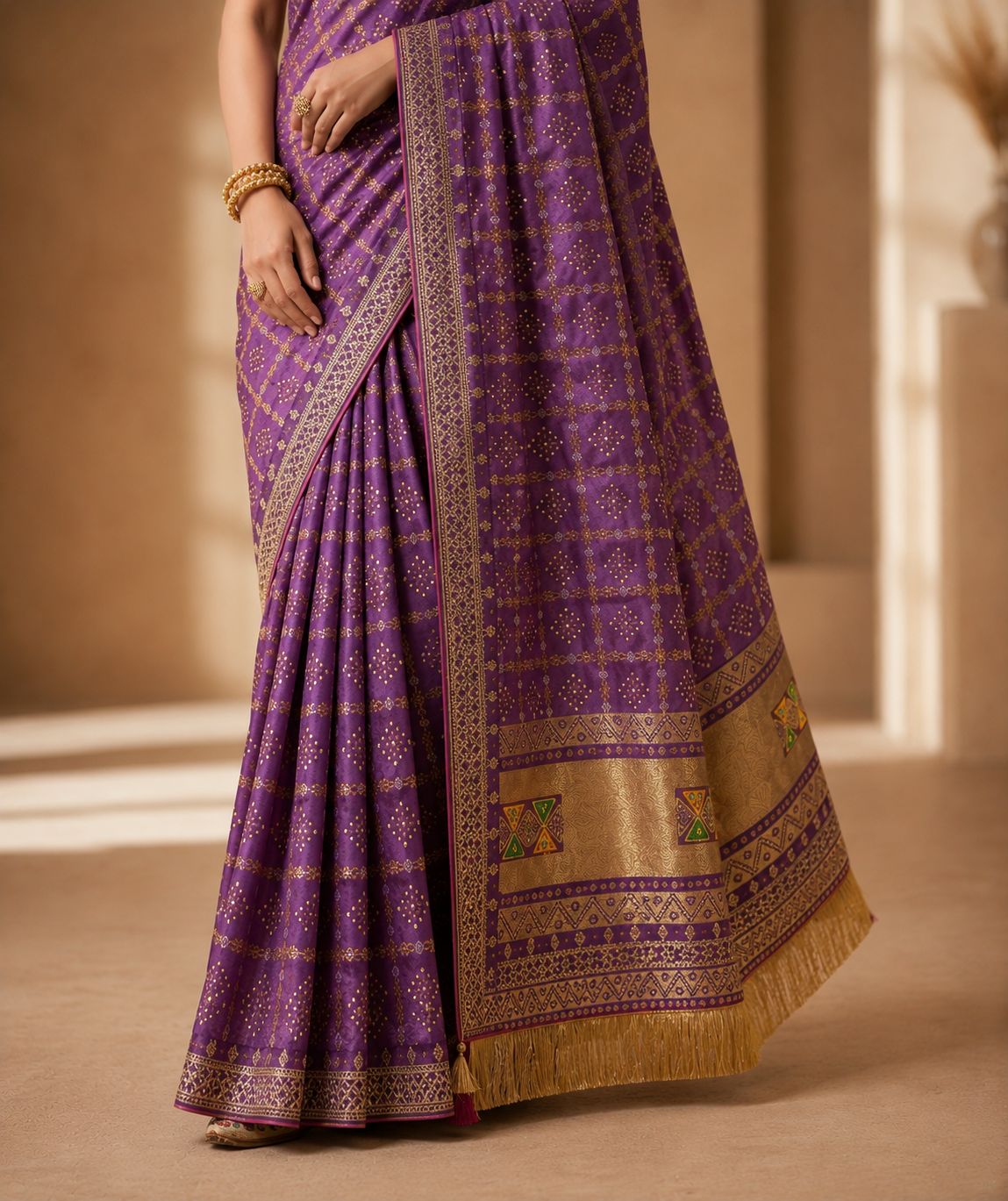 Royal Purple Woven Saree with Traditional Gold Border
