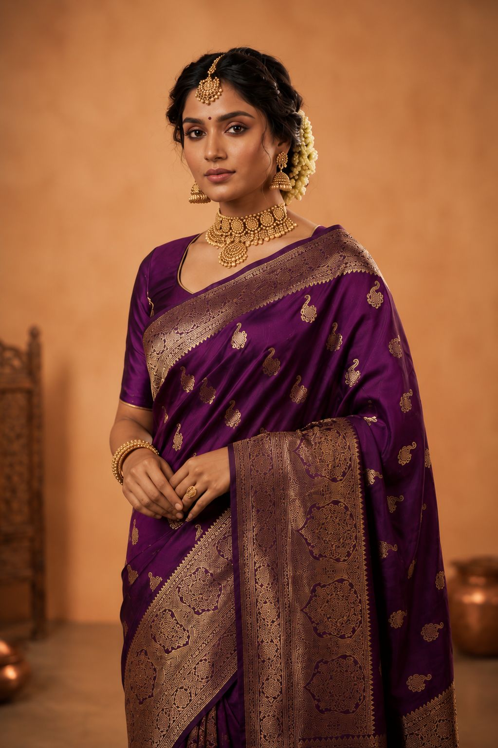 Royal Purple Banarasi Silk Saree with Exquisite Zari Weaving