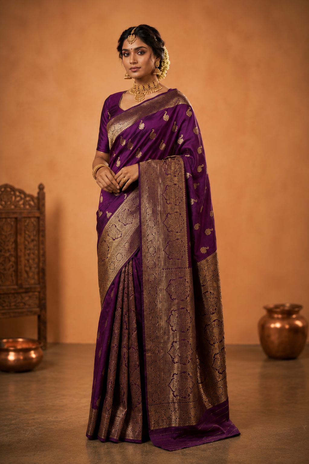 Royal Purple Banarasi Silk Saree with Exquisite Zari Weaving
