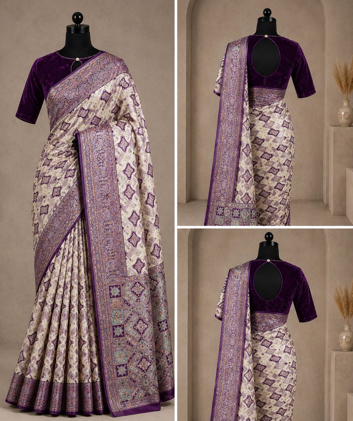 Royal Ivory & Purple Silk Saree