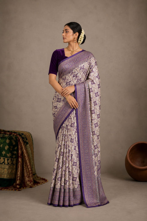 Royal Ivory & Purple Silk Saree
