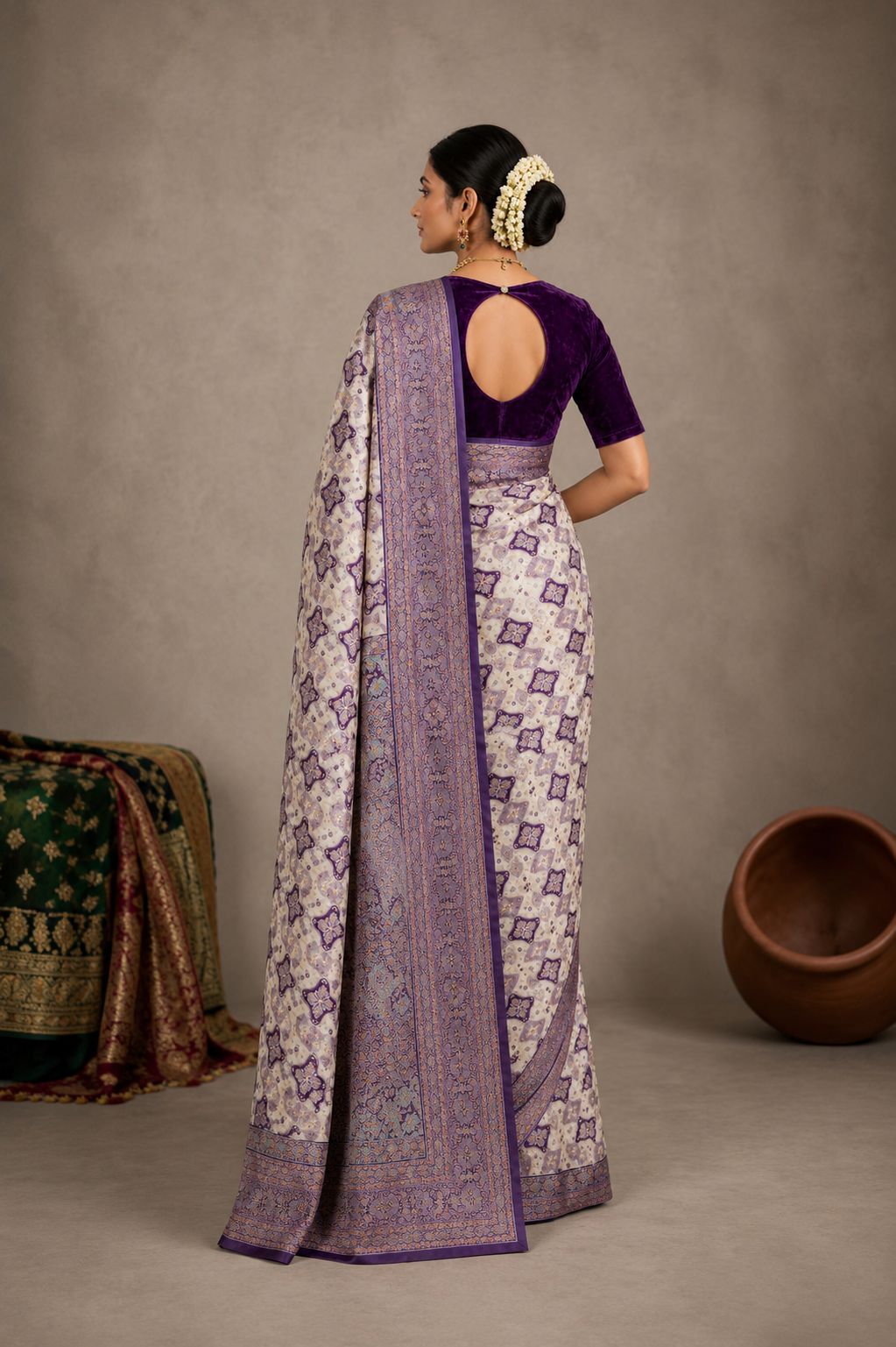 Royal Ivory & Purple Silk Saree